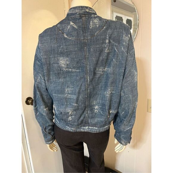 Free People Tattered Tennis Bomber Zip & Snap Front Distressed Jacket M - Picture 6 of 12